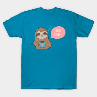 Cute Cartoon Coffee Sloth T-Shirt T-Shirt